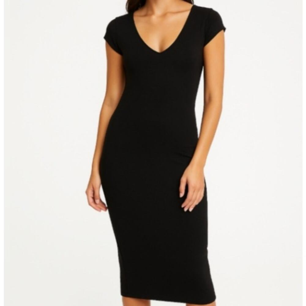 See You Monday V Neck Cap Sleeve Midi Dress Black Size L EUC